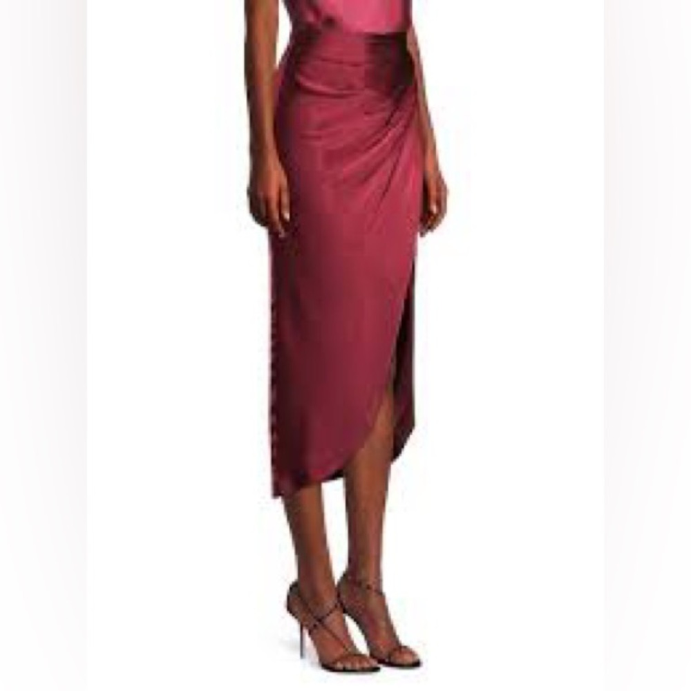 AIIFOS ORLA Skirt Metallic Satin MIDI Skirt In Metallic Red - Picture 5 of 15